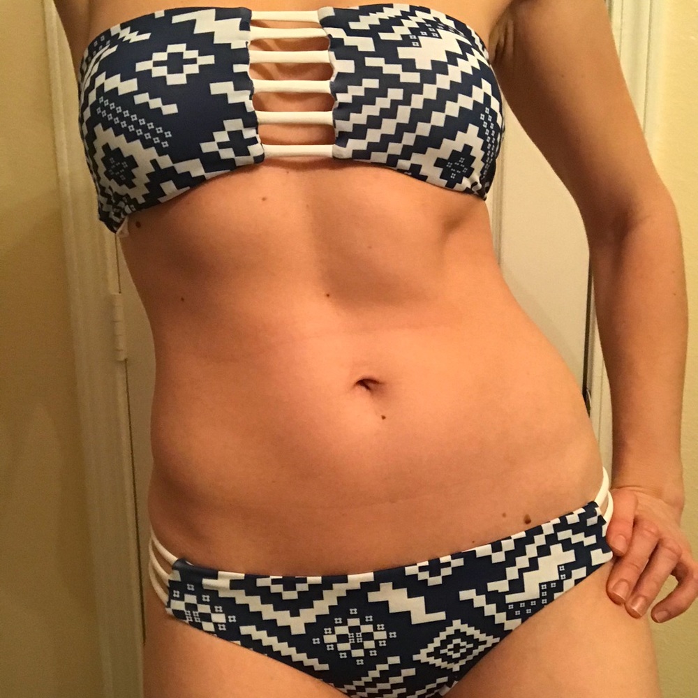 Nip Navy And White Aztec Printed Strapless Bikini - image 7